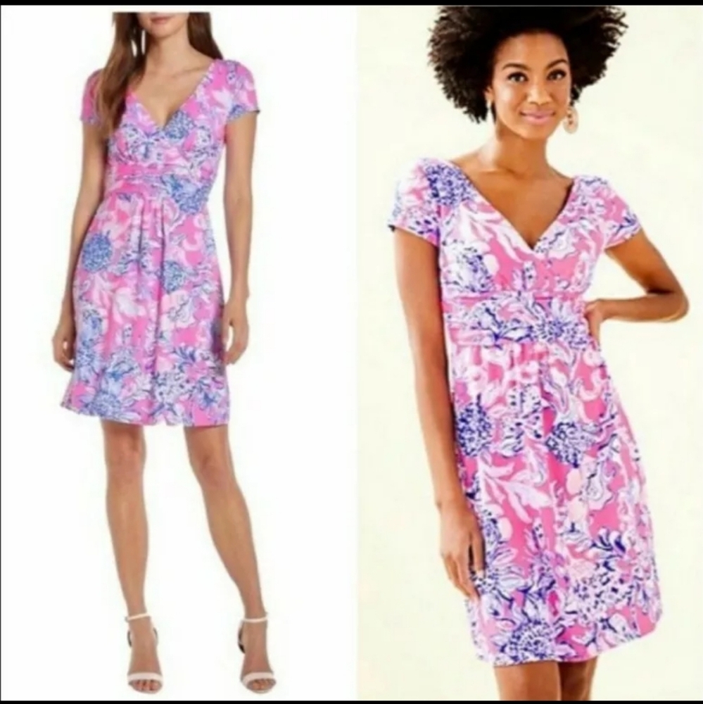 Lilly Pulitzer Shift Dress XS Cotton Poplin Winslow Dress Bright Pink Purple